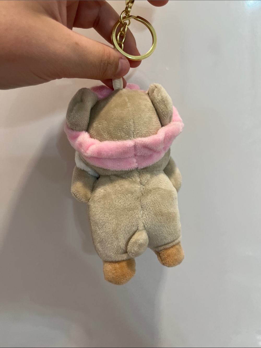 Plush Getting Ready for bed Bear Keychain with Pink Headband - Picture 2 of 2